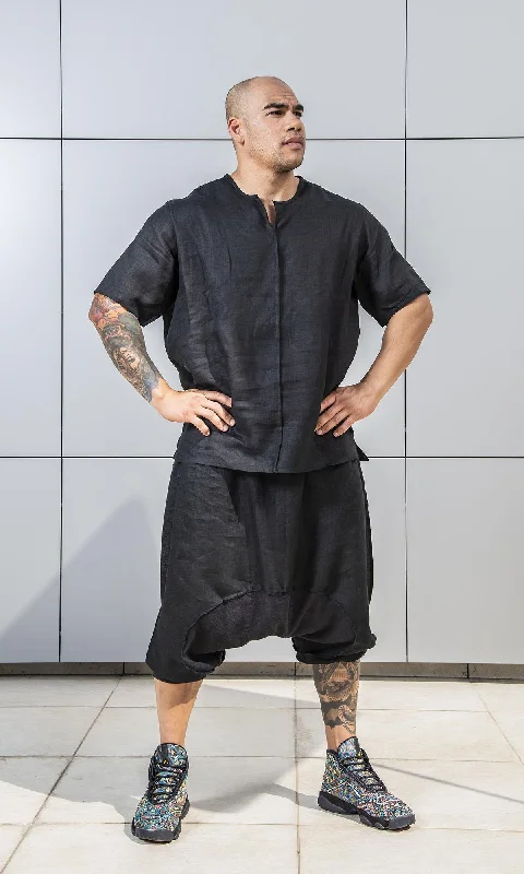 Drop Crotch Linen Knit Harem Pants