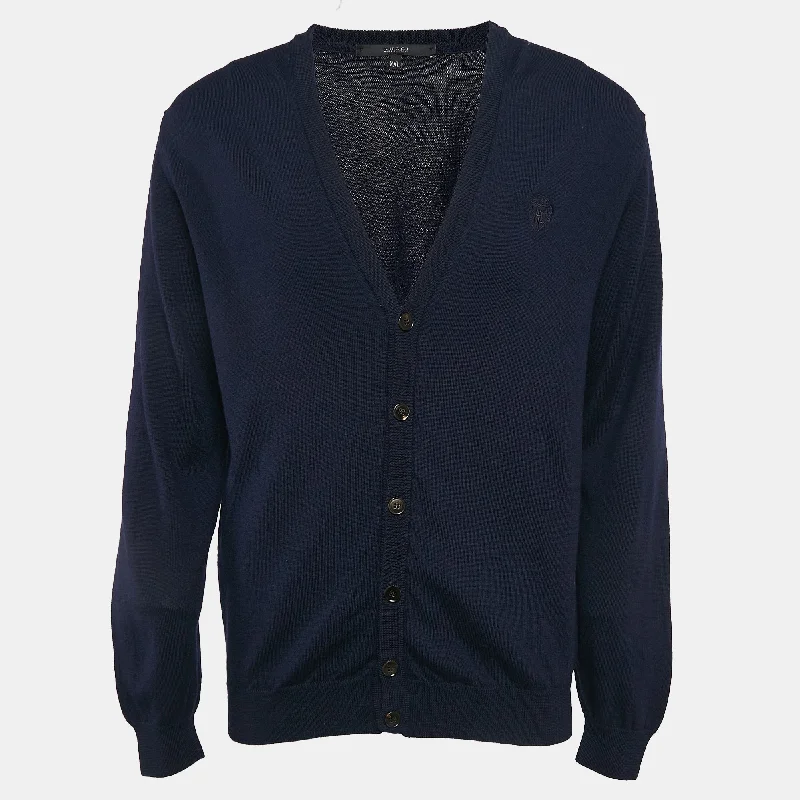 Gucci Navy Blue Rib Knit Buttoned Cardigan