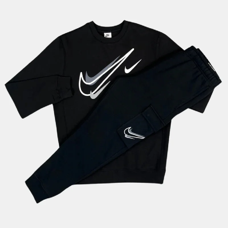 Nike Multi Swoosh Graphic Crew Tracksuit - Black / White