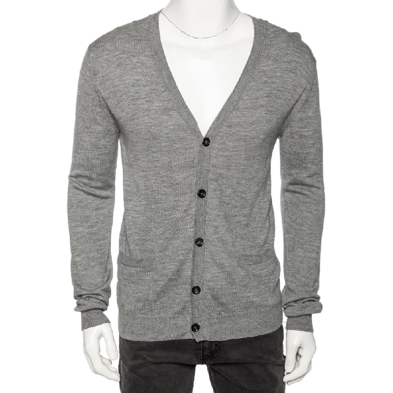 Roberto Cavalli Grey Knit Pocketed Button Front Cardigan