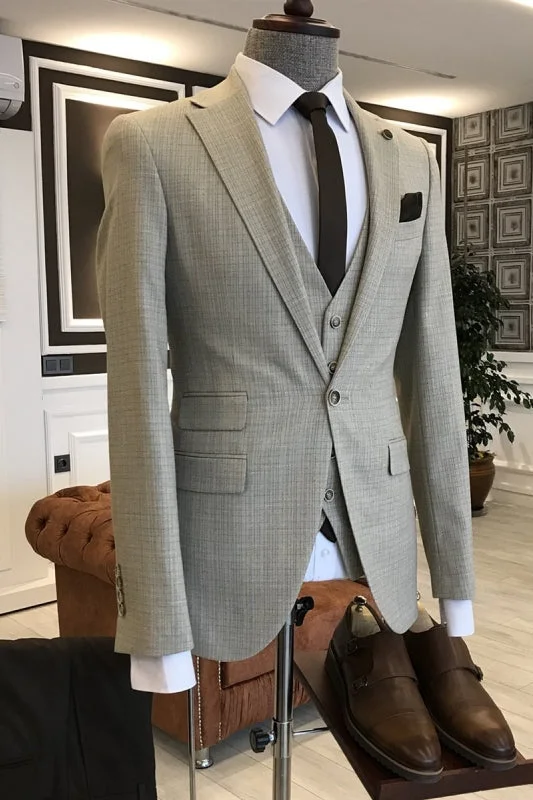 Beige Notched Lapel Three Pieces Stylish Men Business Suits One Button Slim Fit Prom Suits