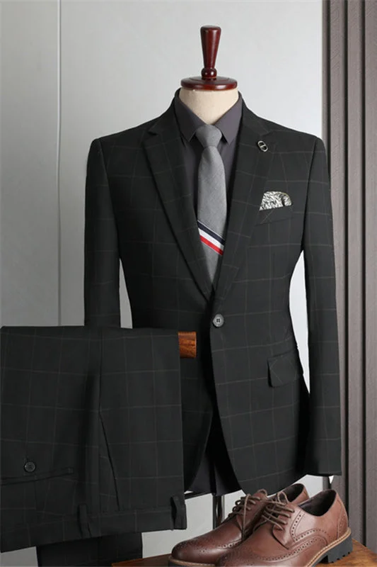 Black Plaid Notched Lapel Two Pieces Formal Business Suits Bestman Suits