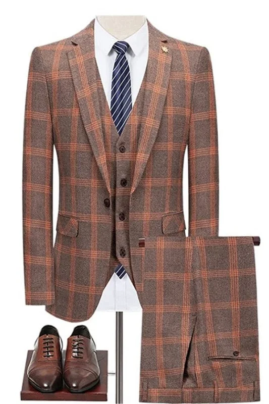 Chic Plaid Wedding Suits Three Pieces Slim Fit Business Suits For Men