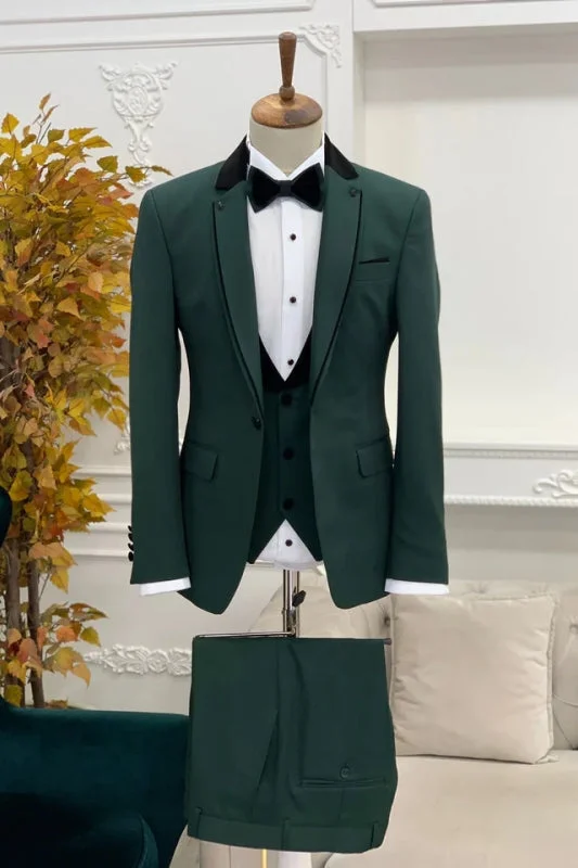 Dark Green Notched Lapel Prom Suits For Men Three Pieces Bestman Suit