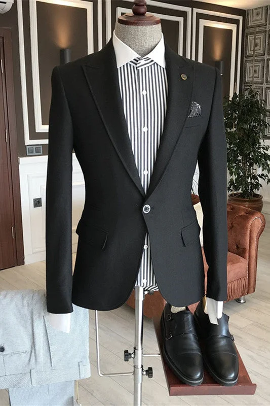 Formal Black Peaked Lapel Business Suits Slim Fit Two Pieces Prom Suits