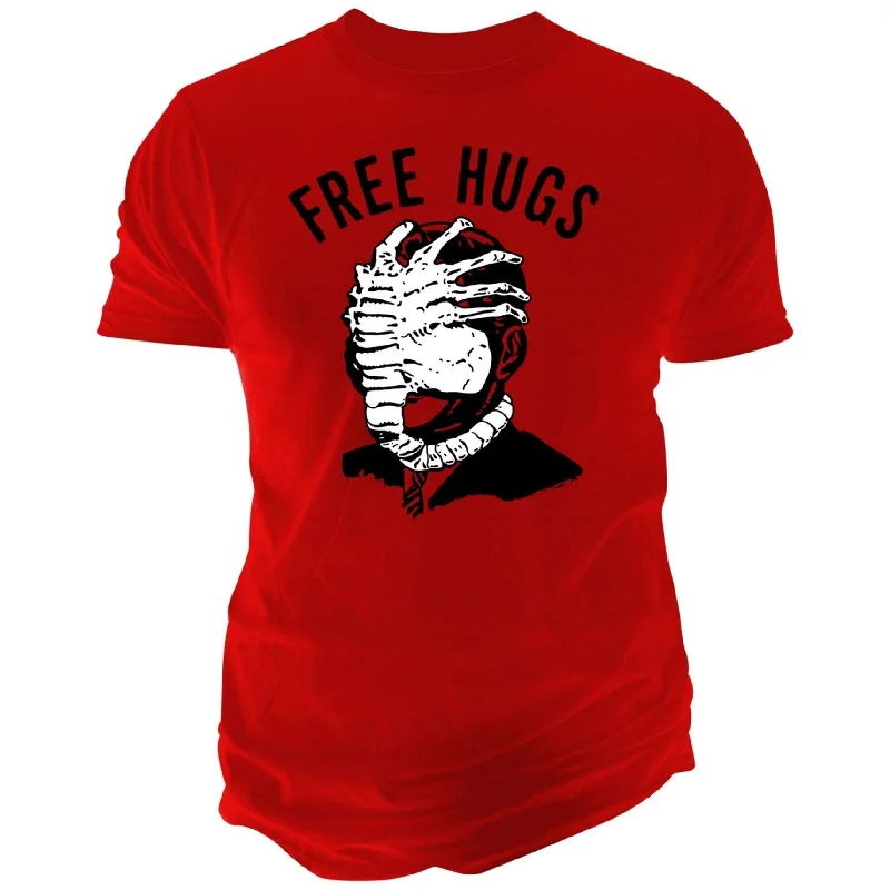 Fruit of the Loom Mens Free Hugs Graphic T-Shirt, Red, Small