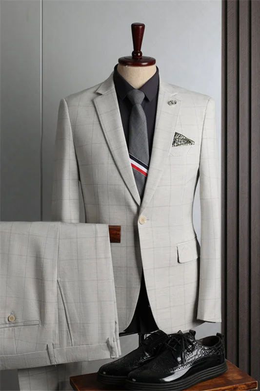 Glamorous Light Gray Notched Lapel Two Piece Business Suits One Button Wedding Suits for Men