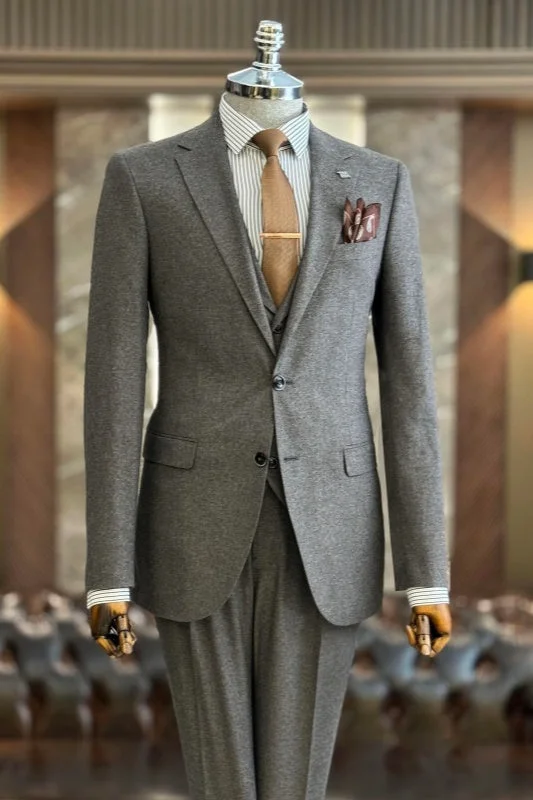 Gray Notched Lapel Three Pieces Business Suits One Button Slim Fit Wedding Groom Suits