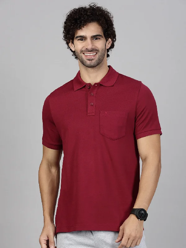 Mens Expert Polo Tshirt with Pocket Maroon EP30