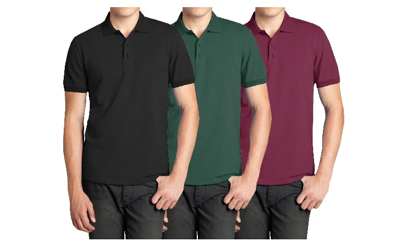 Men's (3-PACK) Short Sleeve Pique Polo Shirt (S-2X)