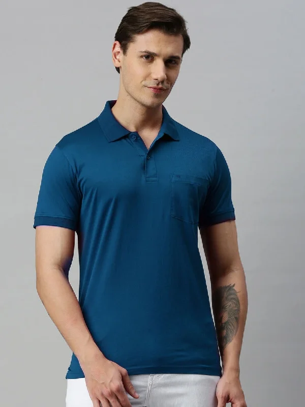 Mercerised Polo Flat Collar T-Shirt Blue with Chest Pocket MP9