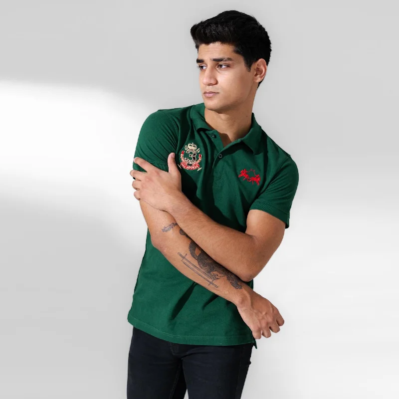 Polo Republica Men's Double Horse & 3 Emblem Embroidered Short Sleeve Polo Shirt