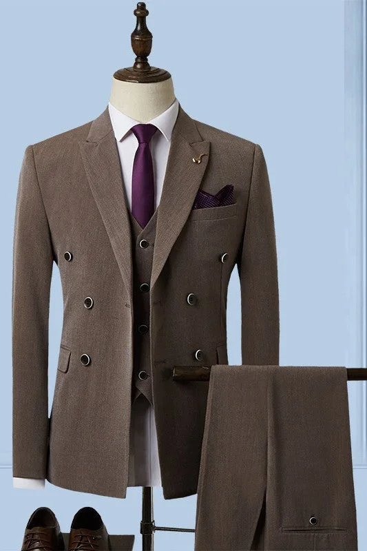 Taupe Brown Three Pieces Peaked Lapel Business Suits Single Breasted Mens Wedding Attire Guest