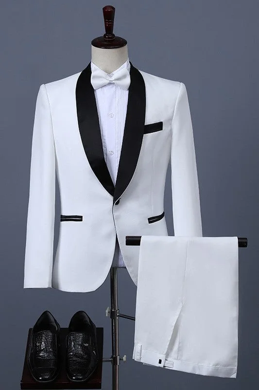 White One Button Two Pieces Prom Suits Black Shawl Lapel Wedding Suits for Men